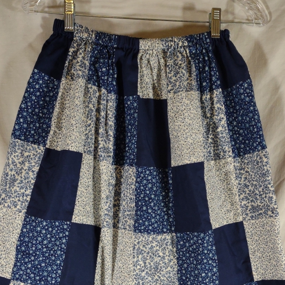 Vintage Handmade Blue & White Floral Patchwork A-Line Skirt - Size M - Picture 2 of 11